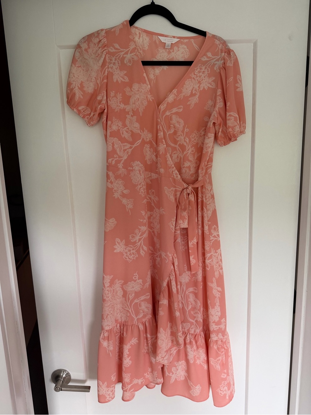 LC Lauren Conrad Coral Pink Floral Wrap Midi Dress